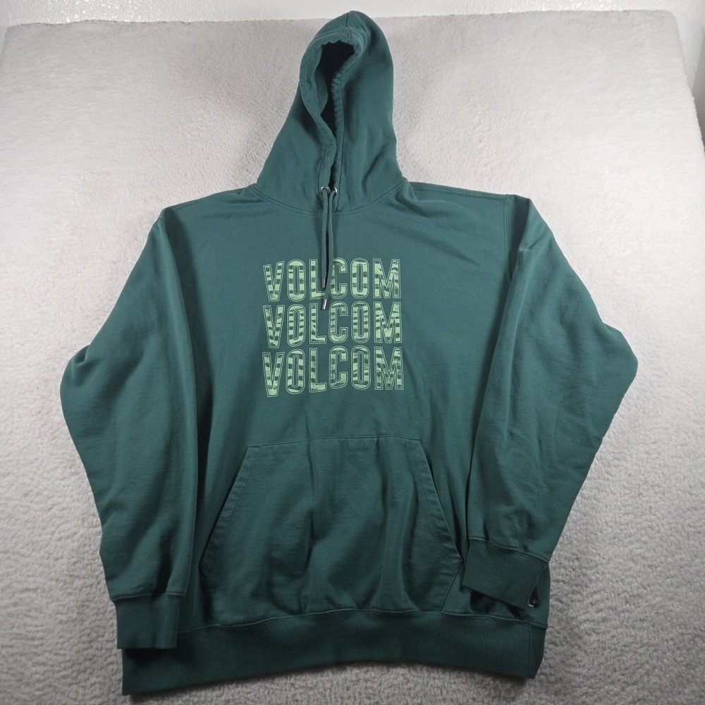 Volcom Men's XXL Green Hoodie Sweatshirt Pullover Kangaroo Pocket Logo Skate